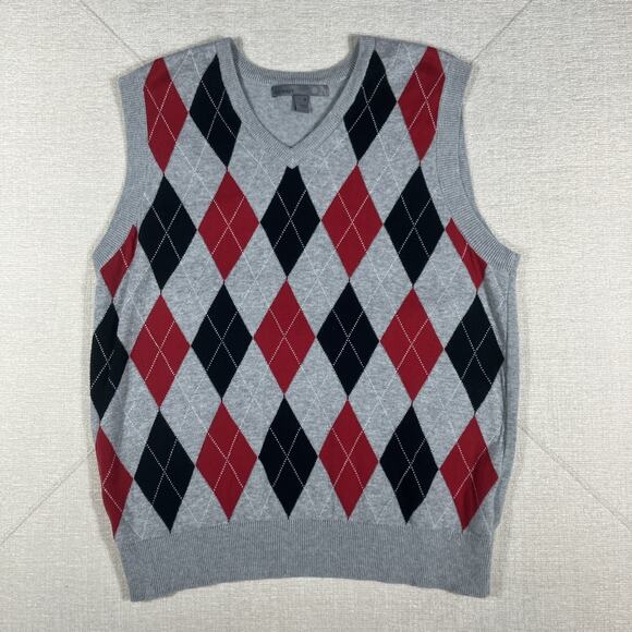 Men’s Argyle Knit Sweater Vest Red Gray Black Old Navy Size Medium Preppy - Picture 1 of 9
